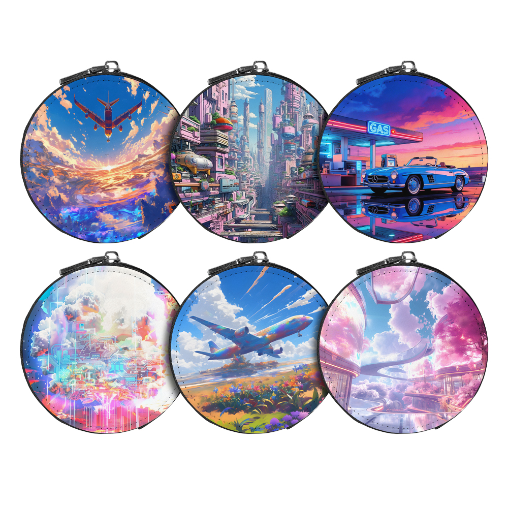 Sublimation Blank Round PU Leather Coin Purse Double-Sided Printable Zipper Wallet for Heat Transfer Printing DIY Gifts