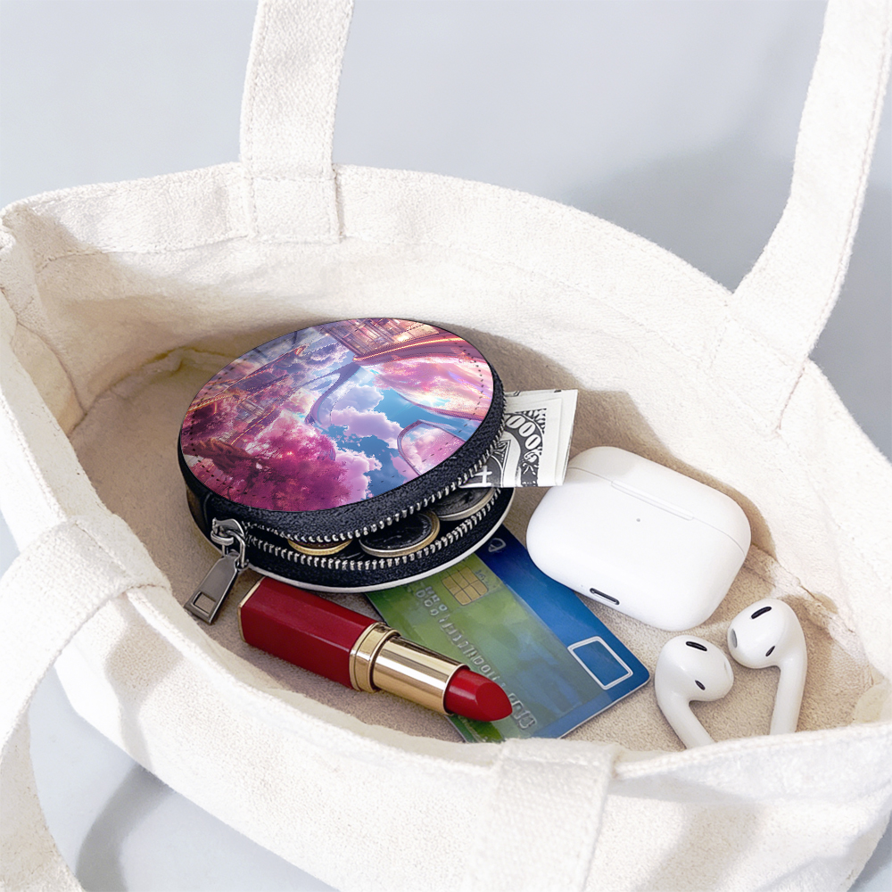 Sublimation Blank Round PU Leather Coin Purse Double-Sided Printable Zipper Wallet for Heat Transfer Printing DIY Gifts
