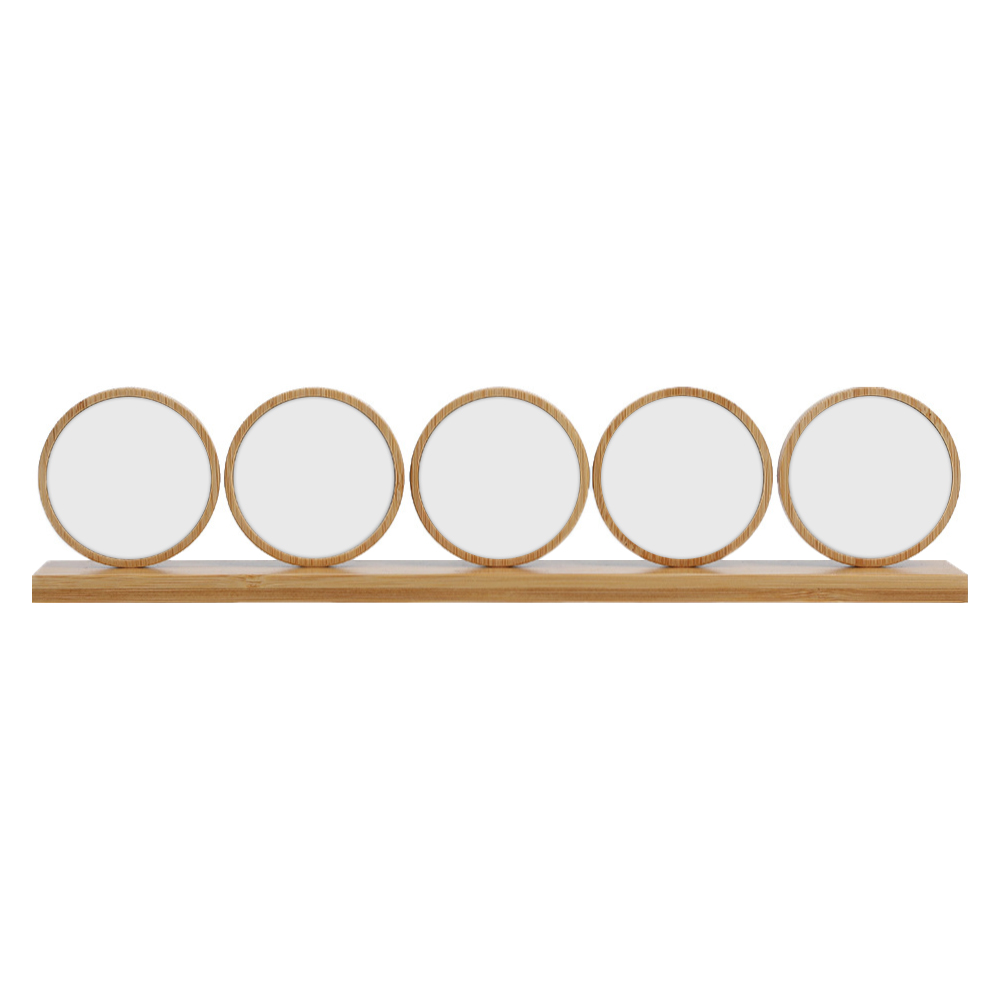 5in1 Round Bamboo Sublimation Photo Frame Tabletop Decor Custom Printable Family Memory Display Gift