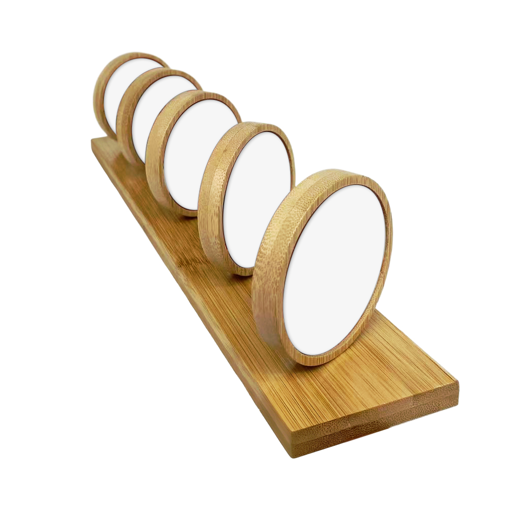 5in1 Round Bamboo Sublimation Photo Frame Tabletop Decor Custom Printable Family Memory Display Gift