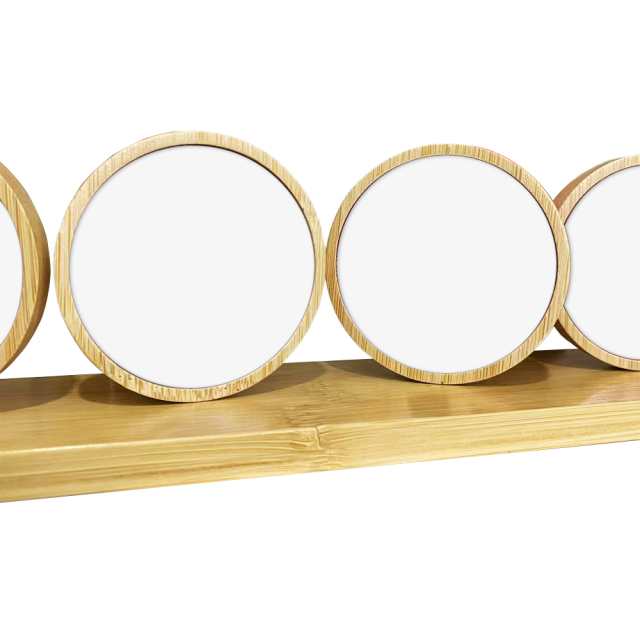 5in1 Round Bamboo Sublimation Photo Frame Tabletop Decor Custom Printable Family Memory Display Gift