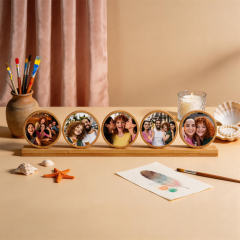 5in1 Round Bamboo Sublimation Photo Frame Tabletop Decor Custom Printable Family Memory Display Gift