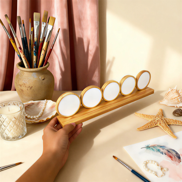 5in1 Round Bamboo Sublimation Photo Frame Tabletop Decor Custom Printable Family Memory Display Gift