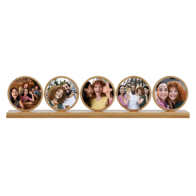 5in1 Round Bamboo Sublimation Photo Frame Tabletop Decor Custom Printable Family Memory Display Gift