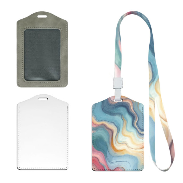 Customizable Sublimation PU ID Badge Holder 3 Colors with Lanyard Personalized Office School ID Card Protector