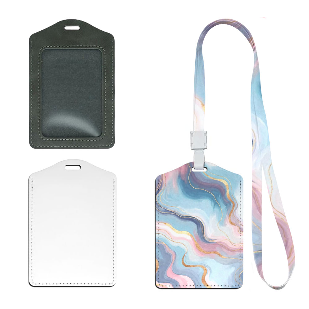 Customizable Sublimation PU ID Badge Holder 3 Colors with Lanyard Personalized Office School ID Card Protector