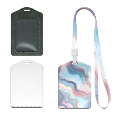 Customizable Sublimation PU ID Badge Holder 3 Colors with Lanyard Personalized Office School ID Card Protector