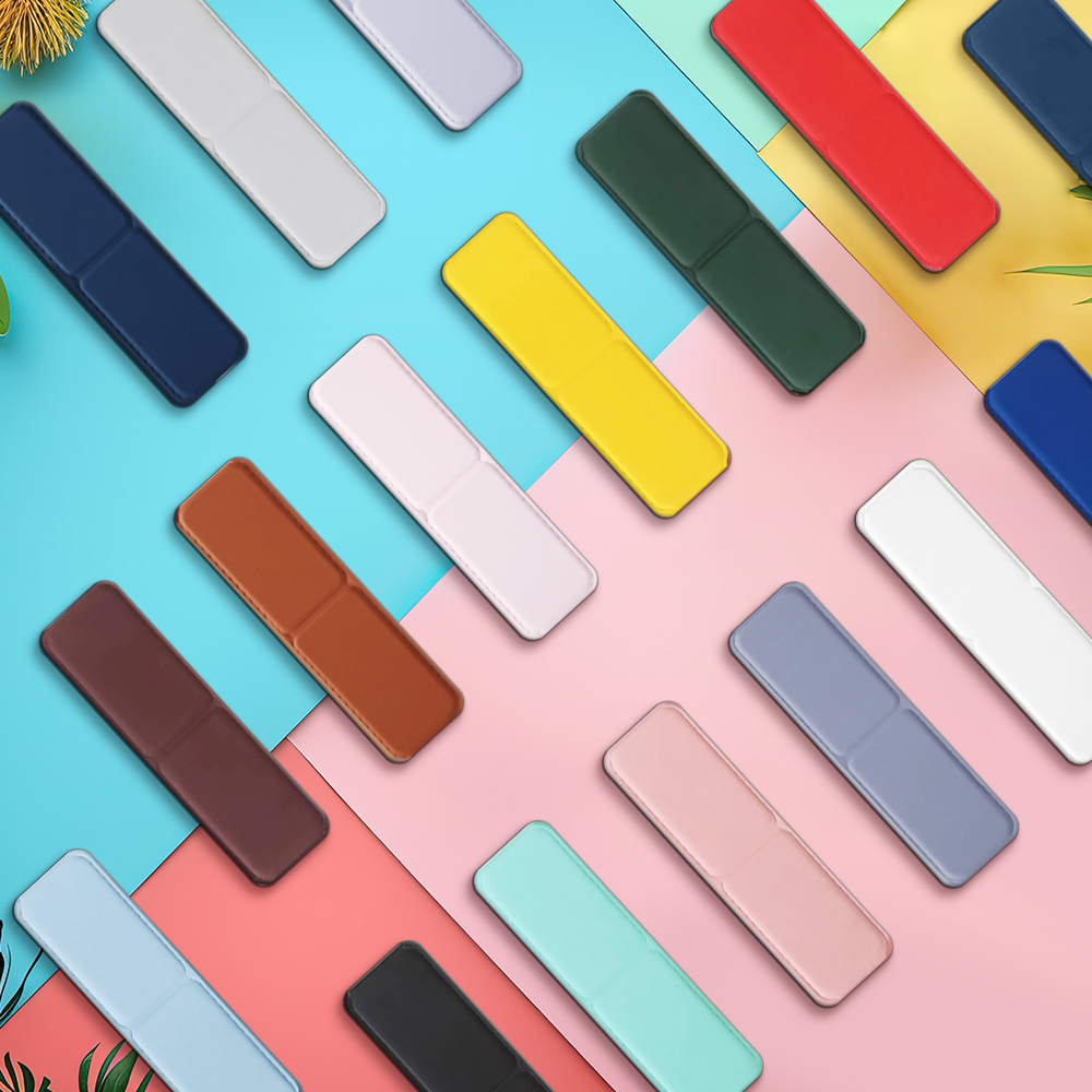 PU Leather Foldable Magnetic Phone Grip Stand 17 Colors Portable Back Sticker Phone Holder for Desktop & Handheld Use