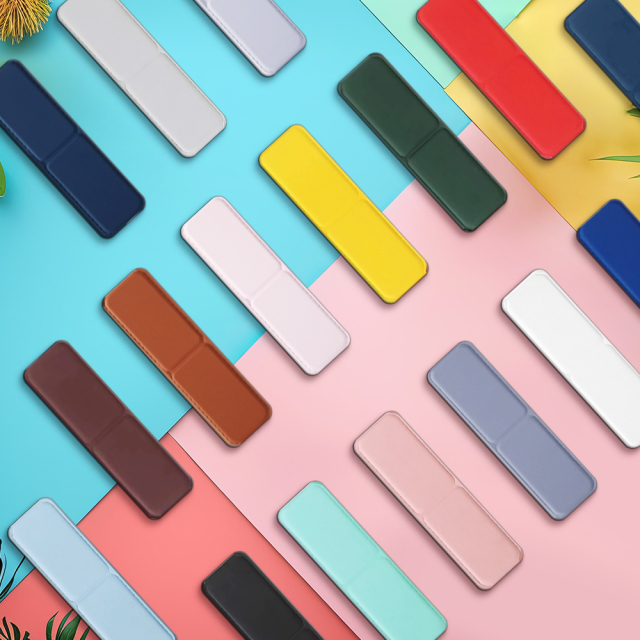 PU Leather Foldable Magnetic Phone Grip Stand 17 Colors Portable Back Sticker Phone Holder for Desktop & Handheld Use
