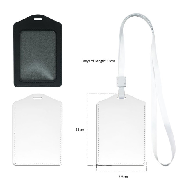 Customizable Sublimation PU ID Badge Holder 3 Colors with Lanyard Personalized Office School ID Card Protector