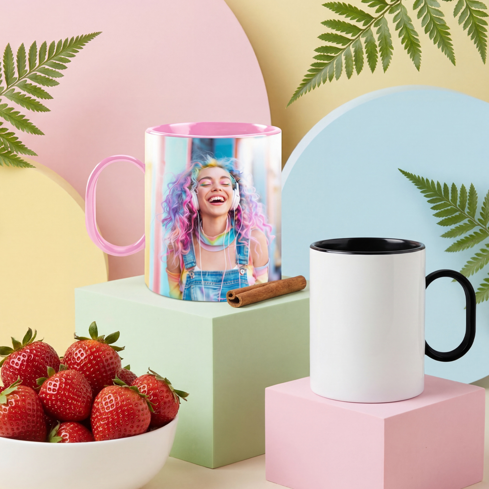 11oz Sublimation Color Handle & Inner Mug 8 Colors Personalized Polymer Coffee Cup Gift for Friends & Family