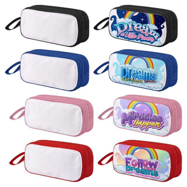 Double-Layer Sublimation Pencil Pouch Bulk Supply 4 Colors Custom Printable Stationery Bag for School