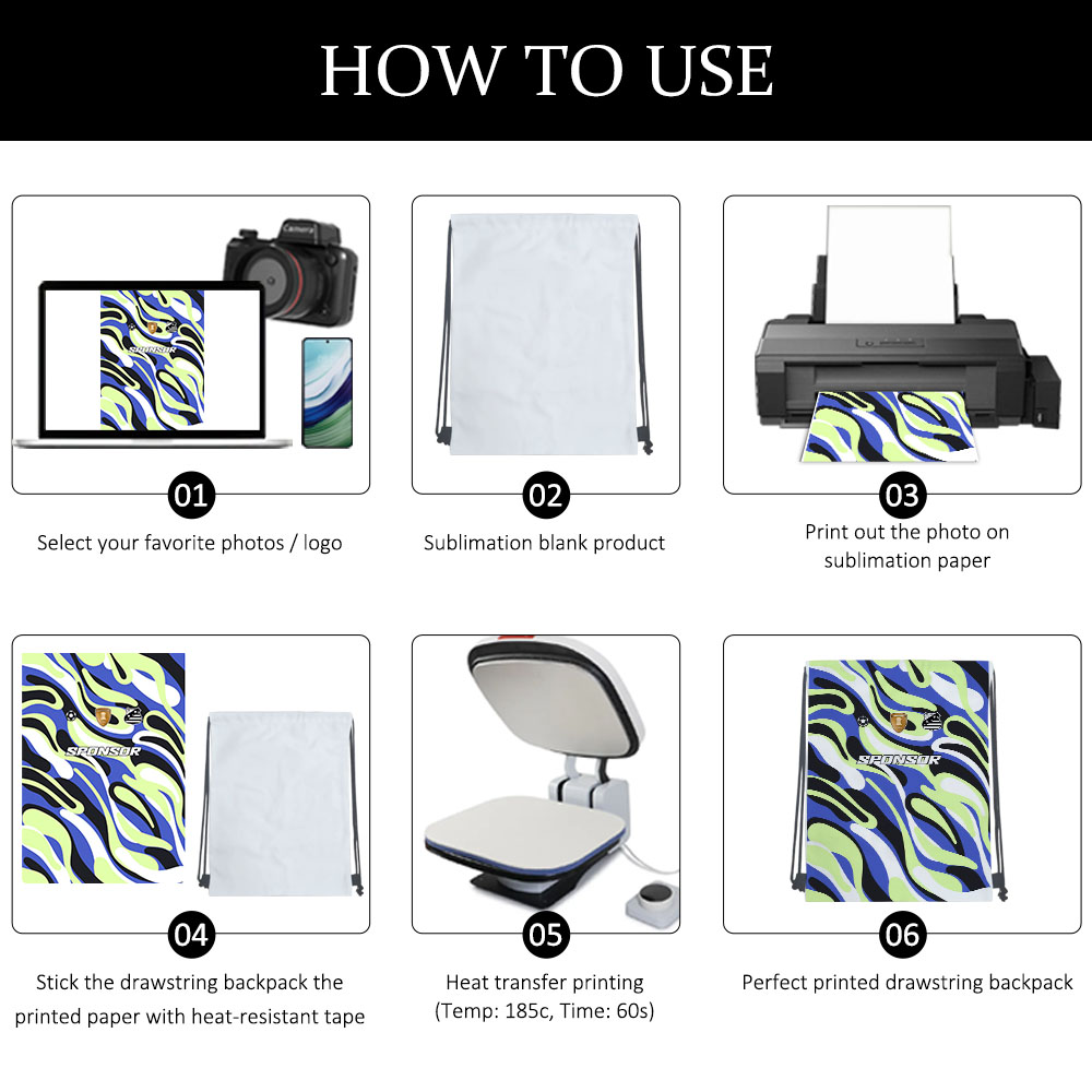 Customizable Sublimation Linen Drawstring Bag Bulk Supply Custom Double-Sided Printable Backpack for Hiking & Travel