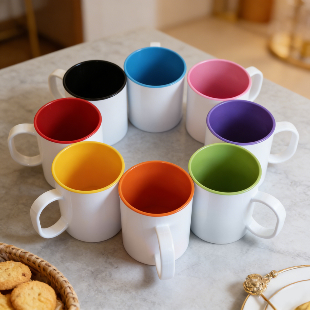 Sublimation 11oz Inner Color Polymer Mug 8 Colors Factory Direct Custom Printable Plastic Cup for Heat Transfer