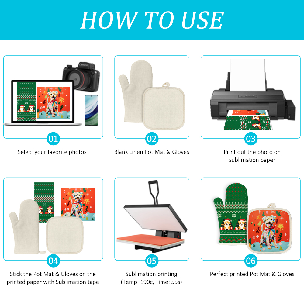 Sublimation Blank Cotton Linen Oven Mitt Glove & Pot Holder Set Factory Direct Heat Resistant Kitchen Set