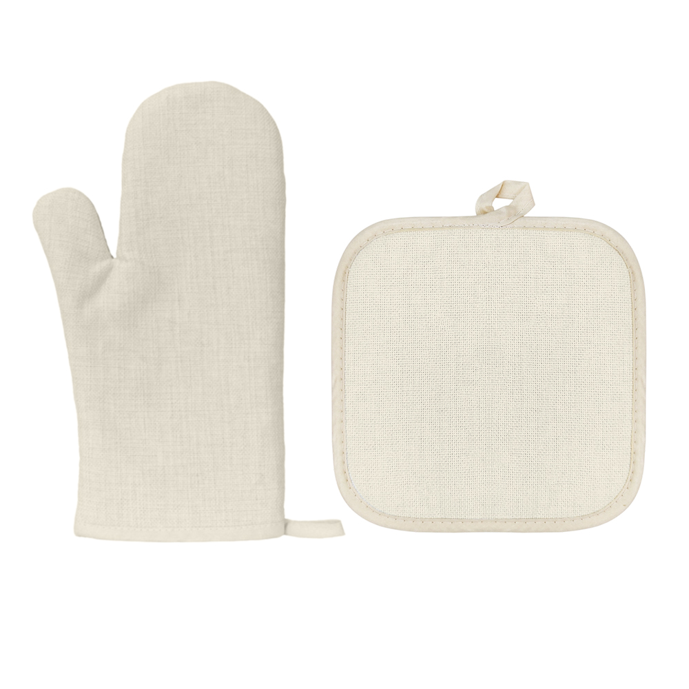 Sublimation Blank Cotton Linen Oven Mitt Glove & Pot Holder Set Factory Direct Heat Resistant Kitchen Set