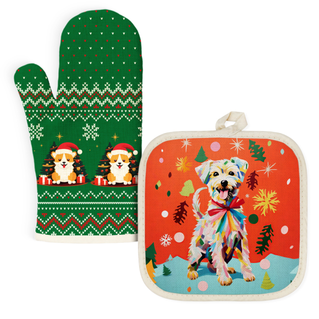 Sublimation Blank Cotton Linen Oven Mitt & Pot Holder Set Factory Direct Heat Resistant Kitchen Set