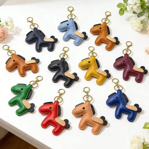 Colorful Genuine Leather Horse Keychain Bulk Supply Cute Bag Charm for Car Keys & Accessories
