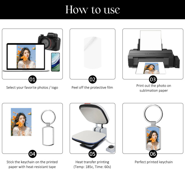 Sublimation Blank Rectangle Zinc Alloy Keychain 3 Finishes Factory Direct Single-Side Printable Key Ring