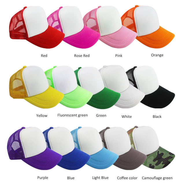 Sublimation Blank Trucker Hat Bulk Supply Multi-Color Mesh Baseball Cap Factory Direct Custom Printable