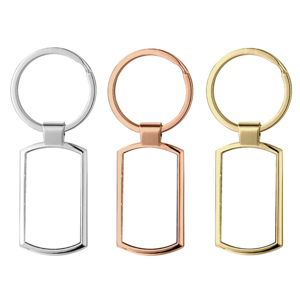 Sublimation Blank Rectangle Zinc Alloy Keychain 3 Finishes Factory Direct Single-Side Printable Key Ring