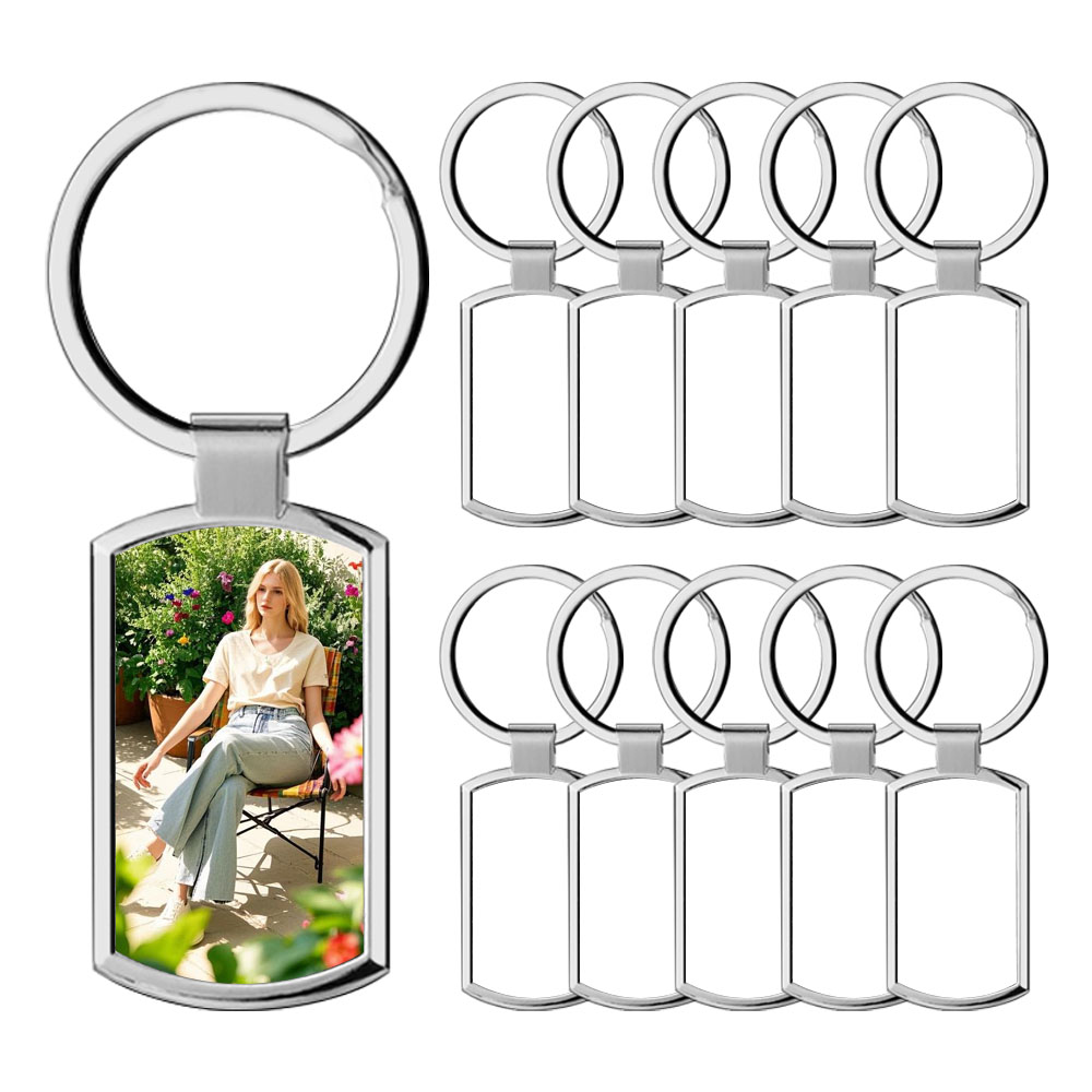 Sublimation Blank Rectangle Zinc Alloy Keychain 3 Finishes Factory Direct Single-Side Printable Key Ring
