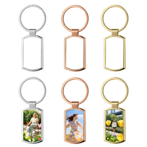 Sublimation Blank Rectangle Zinc Alloy Keychain 3 Finishes Factory Direct Single-Side Printable Key Ring