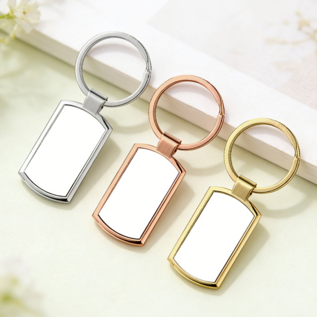 Sublimation Blank Rectangle Zinc Alloy Keychain 3 Finishes Factory Direct Single-Side Printable Key Ring