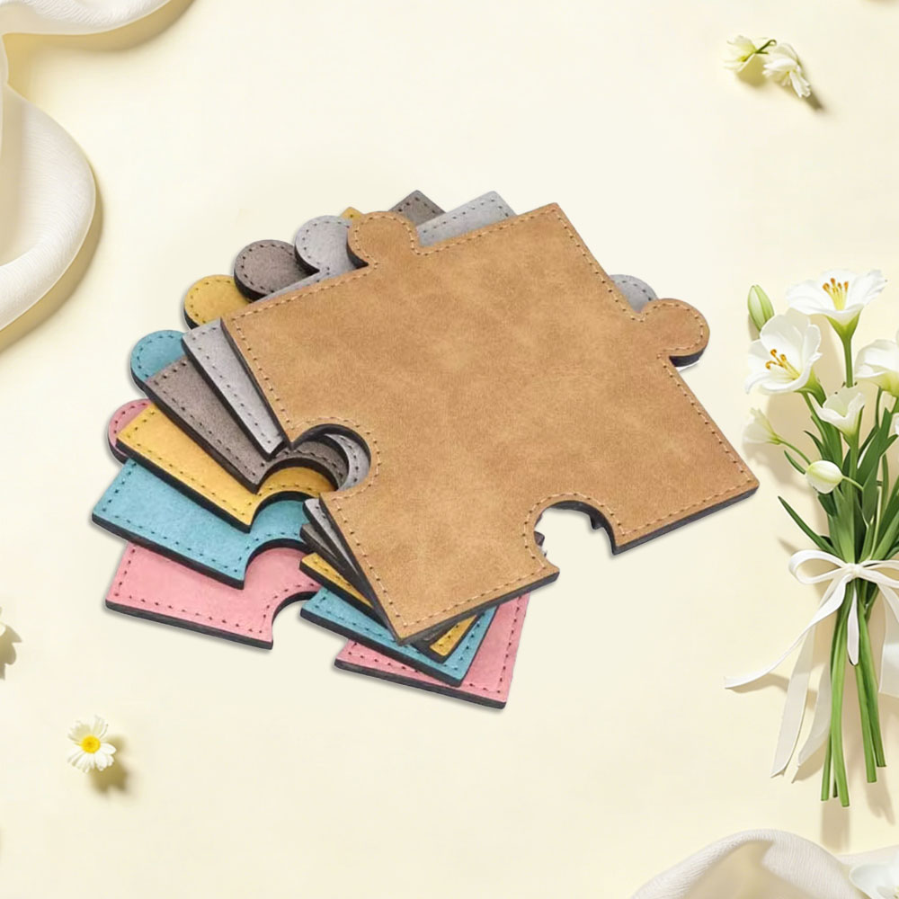 Sublimation Blank PU Leather Puzzle Coaster Set Factory Direct Custom Printable Heat Insulation Mat Bulk Supply