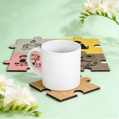Sublimation Blank PU Leather Puzzle Coaster Set Factory Direct Custom Printable Heat Insulation Mat Bulk Supply