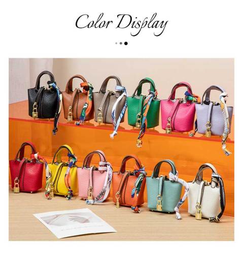 Colorful Leather Mini Basket Bag Keychain Bulk Supply Cute Handbag Pendant for Bags & Keys