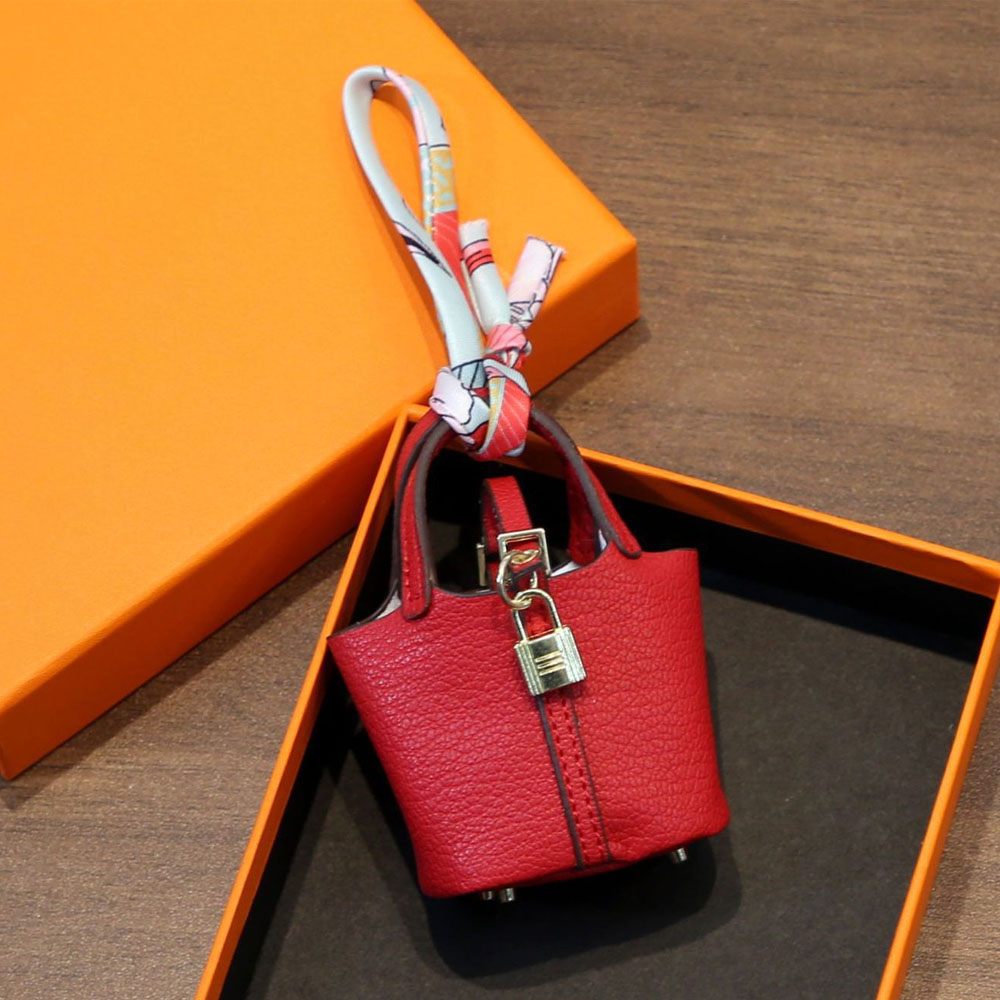 Colorful Leather Mini Basket Bag Keychain Bulk Supply Cute Handbag Pendant for Bags & Keys