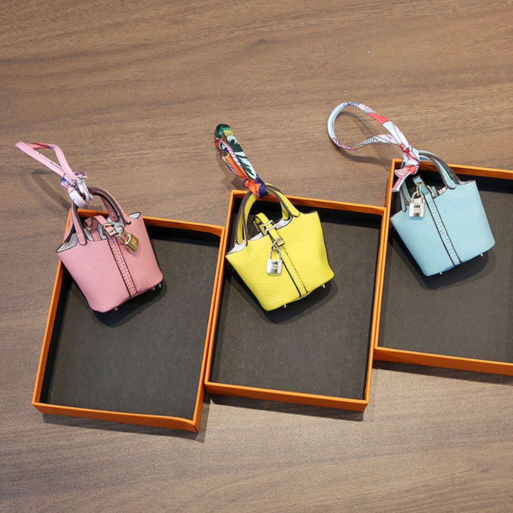 Colorful Leather Mini Basket Bag Keychain Bulk Supply Cute Handbag Pendant for Bags & Keys