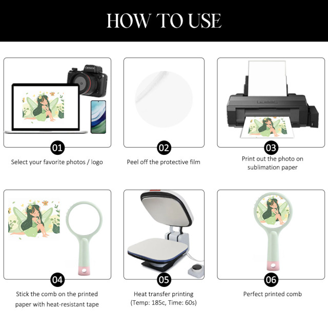 Sublimation Blank Air Cushion Hair Brush Factory Direct Colorful Plastic Comb with Sublimation PET Panel Bulk Supply