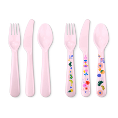 Sublimation Blank Colorful Kids Tableware Set Polymer Fork Knife Spoon with Custom Heat Press Mold Wholesale Bulk