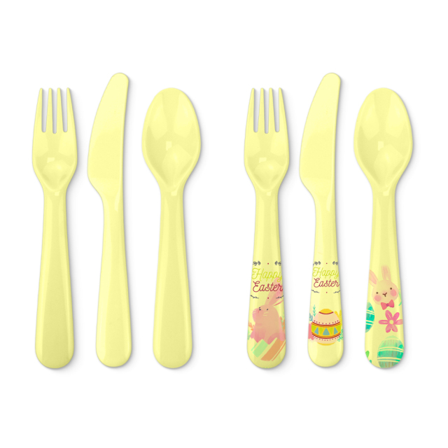 Sublimation Blank Colorful Kids Tableware Set Polymer Fork Knife Spoon with Custom Heat Press Mold Wholesale Bulk