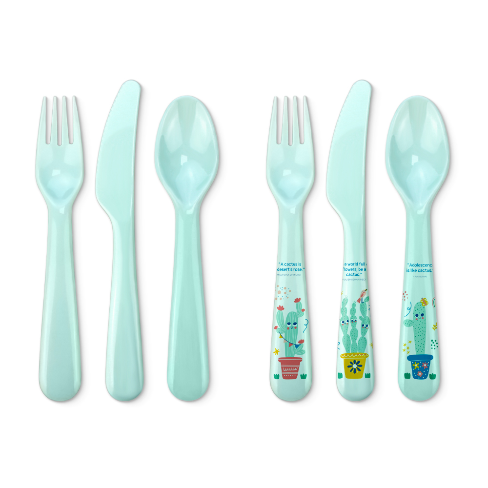 Sublimation Blank Colorful Kids Tableware Set Polymer Fork Knife Spoon with Custom Heat Press Mold Wholesale Bulk