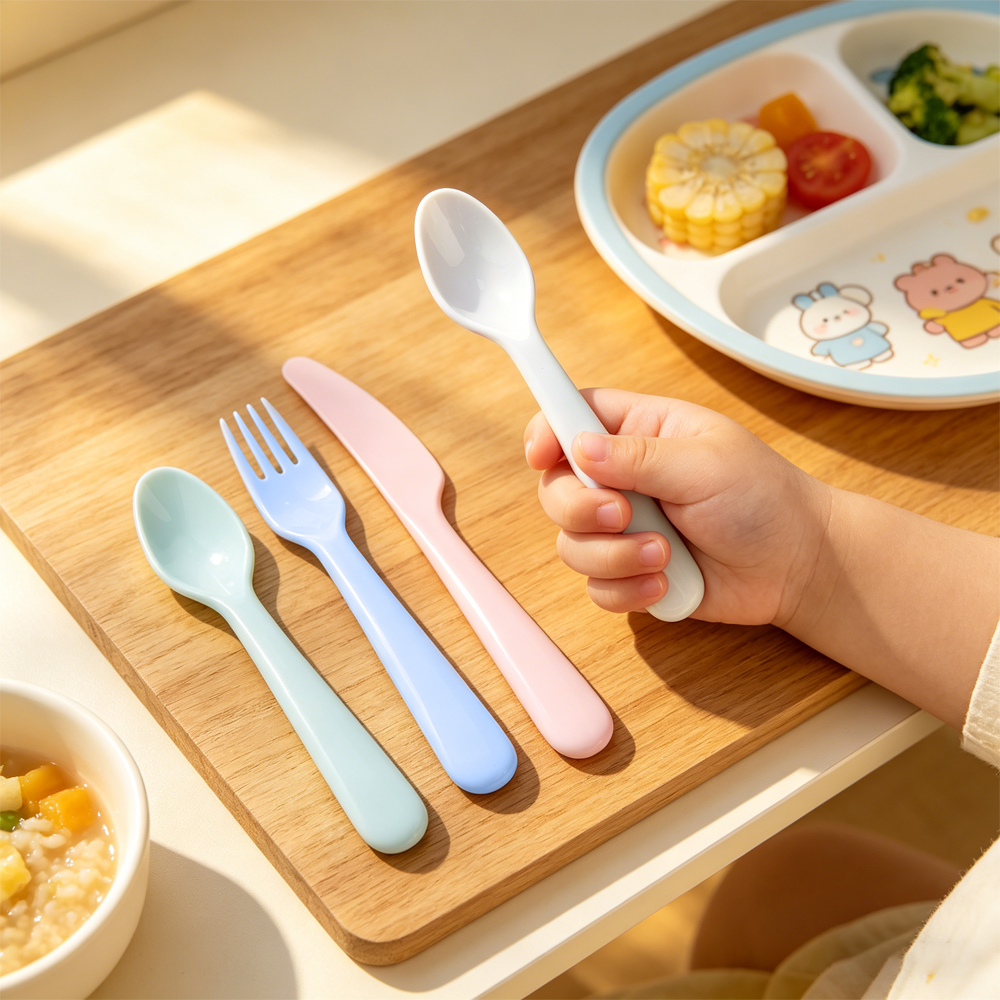Sublimation Blank Colorful Kids Tableware Set Polymer Fork Knife Spoon with Custom Heat Press Mold Wholesale Bulk