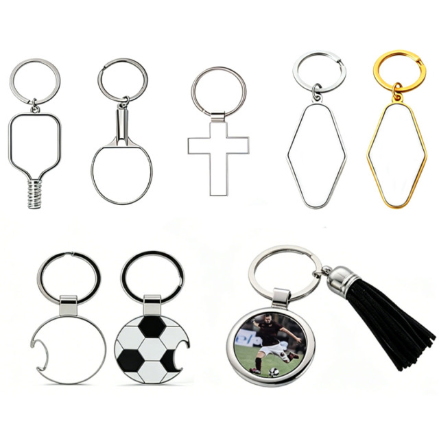 6 Styles Sublimation Blank Metal Keychain Bulk Supply Zinc Alloy Keyring with Aluminum Insert