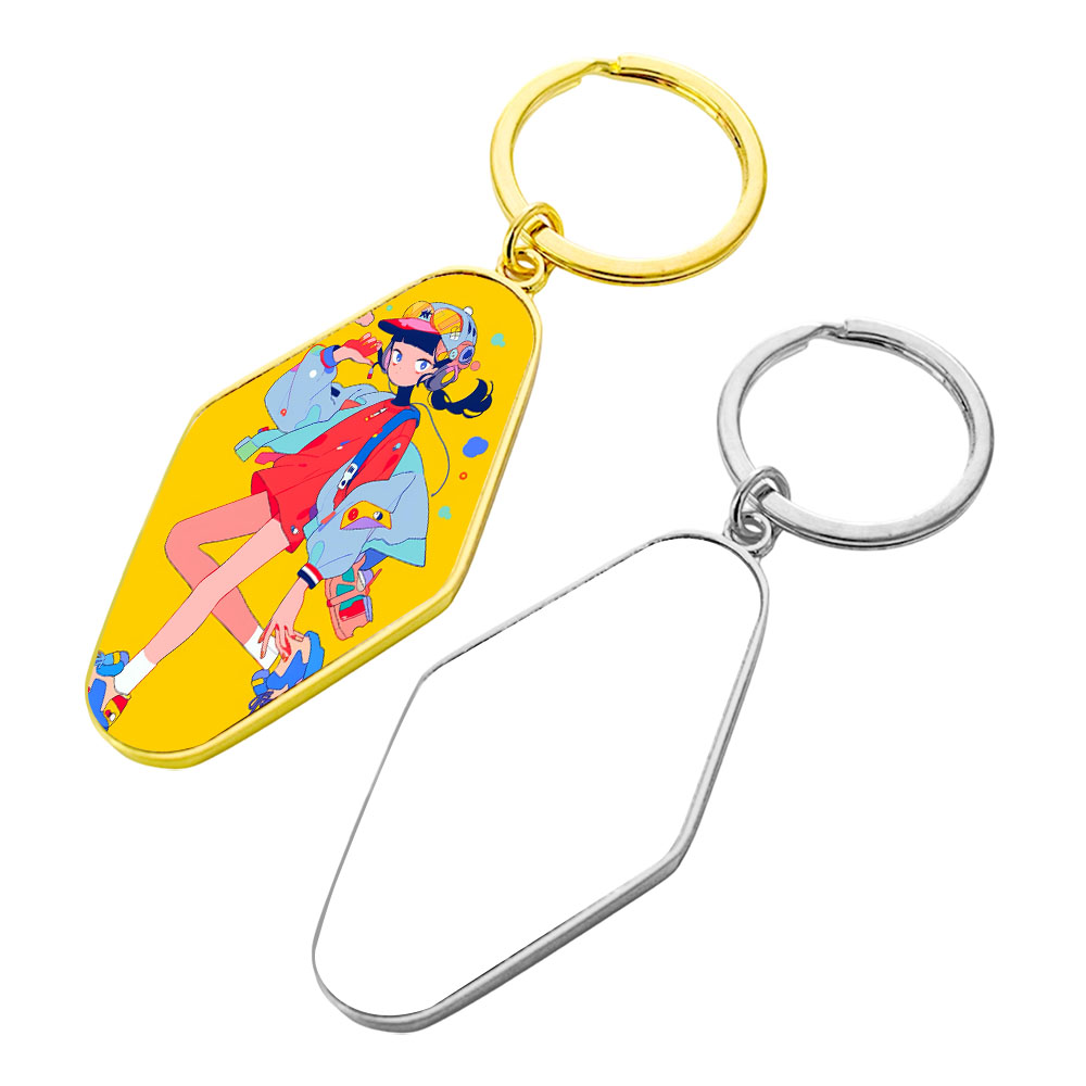 6 Styles Sublimation Blank Metal Keychain Bulk Supply Zinc Alloy Keyring with Aluminum Insert Table Tennis Pickleball Football Cross Rhombus Pendant