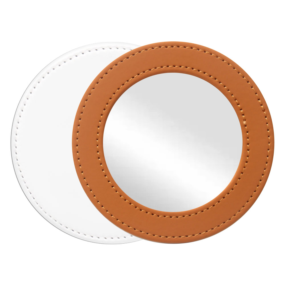 Sublimation Blank PU Leather Pocket Mirror Factory Direct Portable Round Mirror with Printable Back Bulk Supply