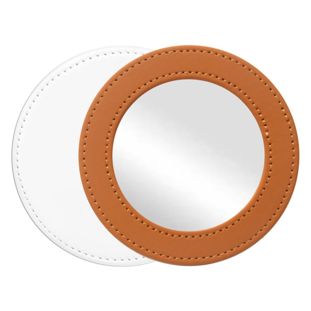 Sublimation Blank PU Leather Pocket Mirror Factory Direct Portable Round Mirror with Printable Back Bulk Supply