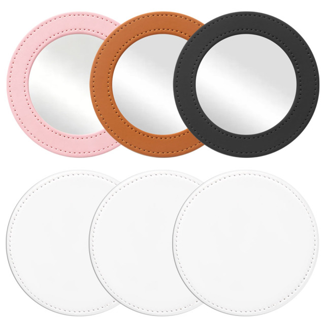 Sublimation Blank PU Leather Pocket Mirror Factory Direct Portable Round Mirror with Printable Back Bulk Supply