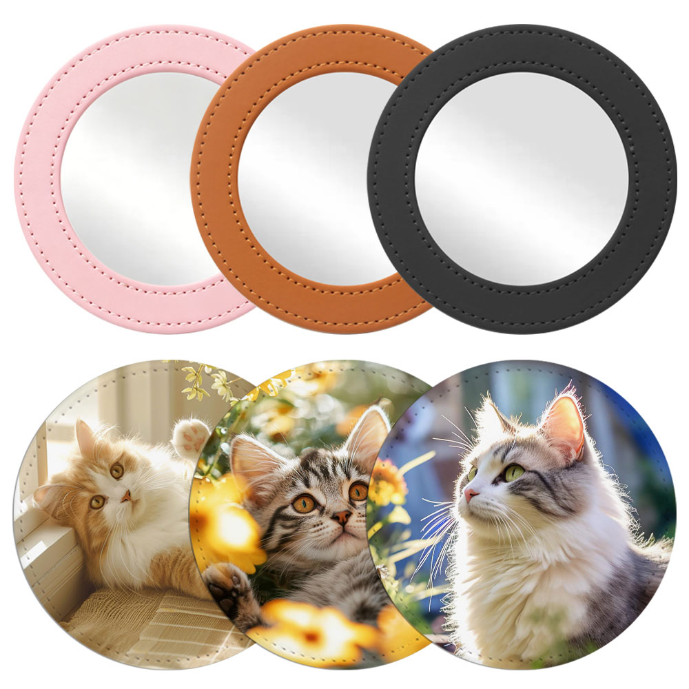 Sublimation Blank PU Leather Pocket Mirror Factory Direct Portable Round Mirror with Printable Back Bulk Supply