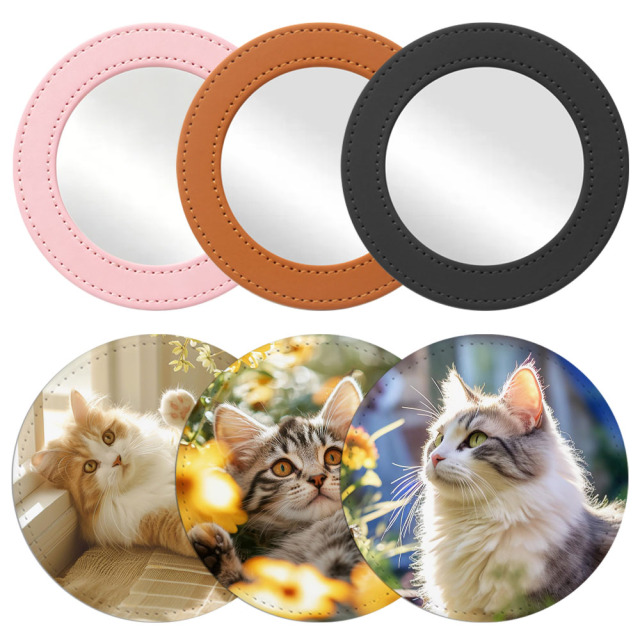 Sublimation Blank PU Leather Pocket Mirror Factory Direct Portable Round Mirror with Printable Back Bulk Supply