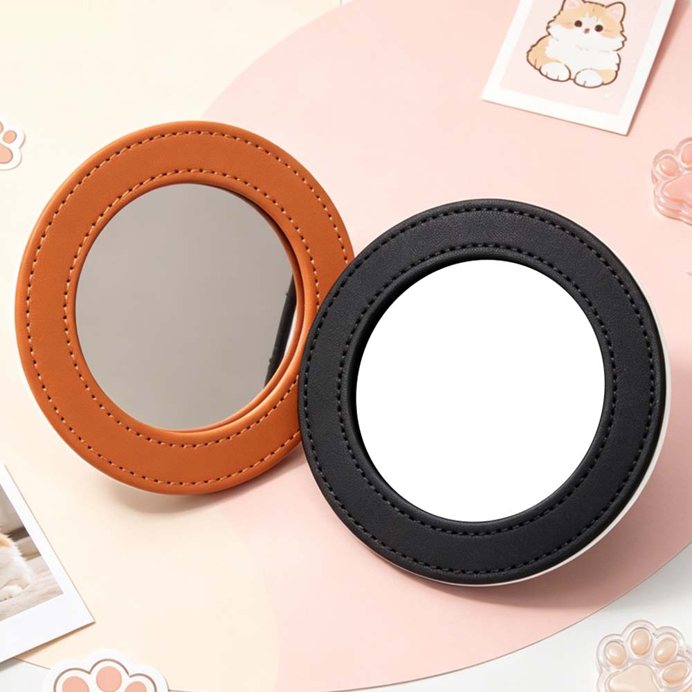 Sublimation Blank PU Leather Pocket Mirror Factory Direct Portable Round Mirror with Printable Back Bulk Supply