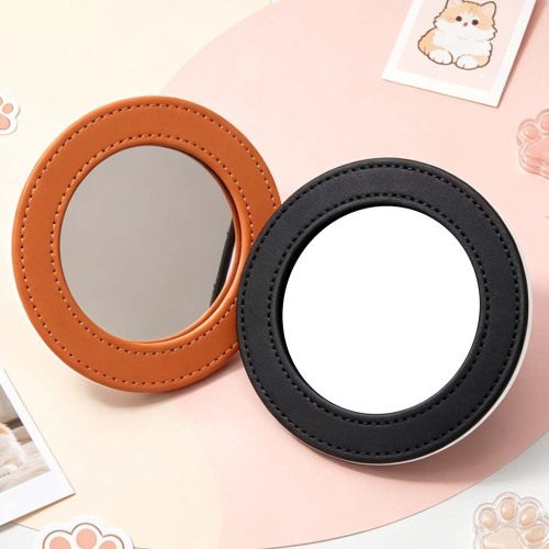 Sublimation Blank PU Leather Pocket Mirror Factory Direct Portable Round Mirror with Printable Back Bulk Supply