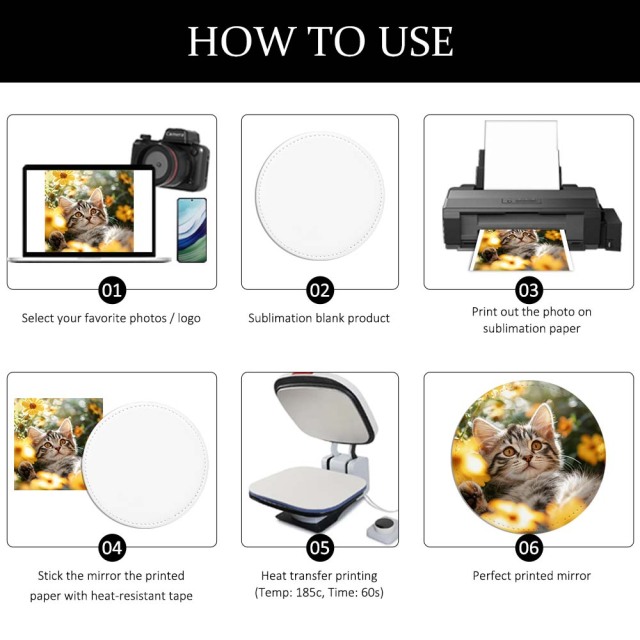 Sublimation Blank PU Leather Pocket Mirror Factory Direct Portable Round Mirror with Printable Back Bulk Supply
