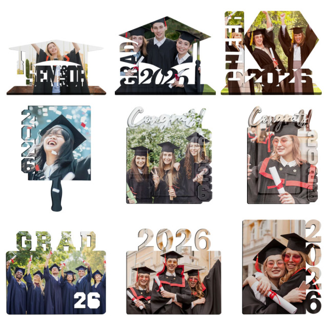 2026 Graduation Sublimation Blank MDF Photo Frame & Keychain Factory Direct 9 Styles Grad Souvenir Bulk Supply