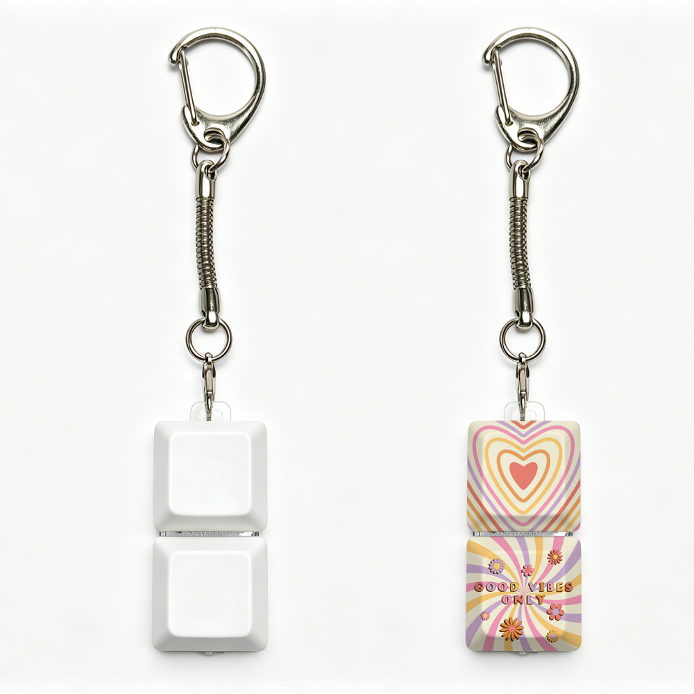 Sublimation Blank Stress Relief Push Button Keychain LED Light Up Keycaps Keyring 3 Designs Regular & Glowing Version for Personalized Gift DIY Craft